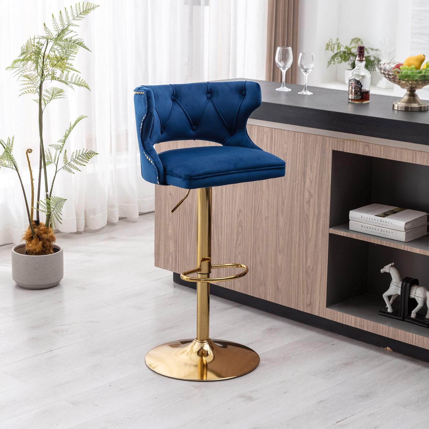 Blue and Gold Bar Stools; 2PCS/SET