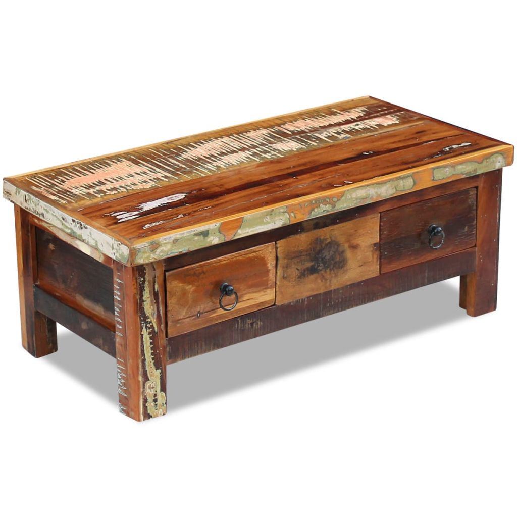 Coffee Table Drawers Solid Reclaimed Wood 35.4"x17.7"x13.8"