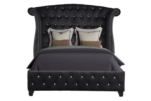 Sophia Crystal Tufted King Bed Made with wood in Black