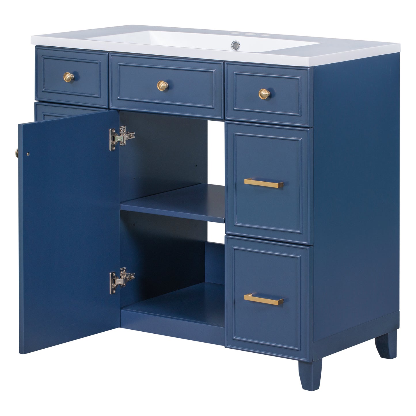 36" Bathroom Vanity Cabinet with Sink Top Combo Set, Navy Blue, Single Sink, Shaker Cabinet with Soft Closing Door and Drawer