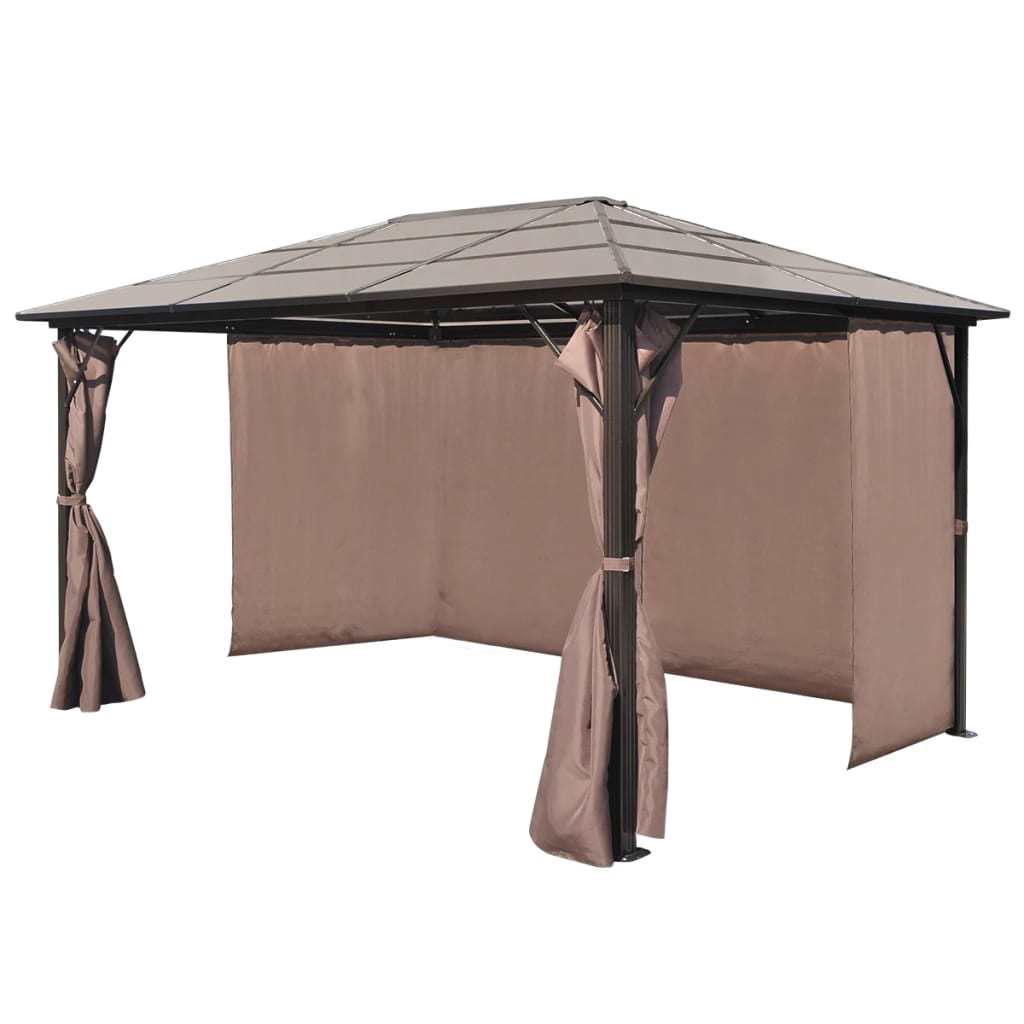 Gazebo with Curtain Brown Aluminum 157.5"x118.1"