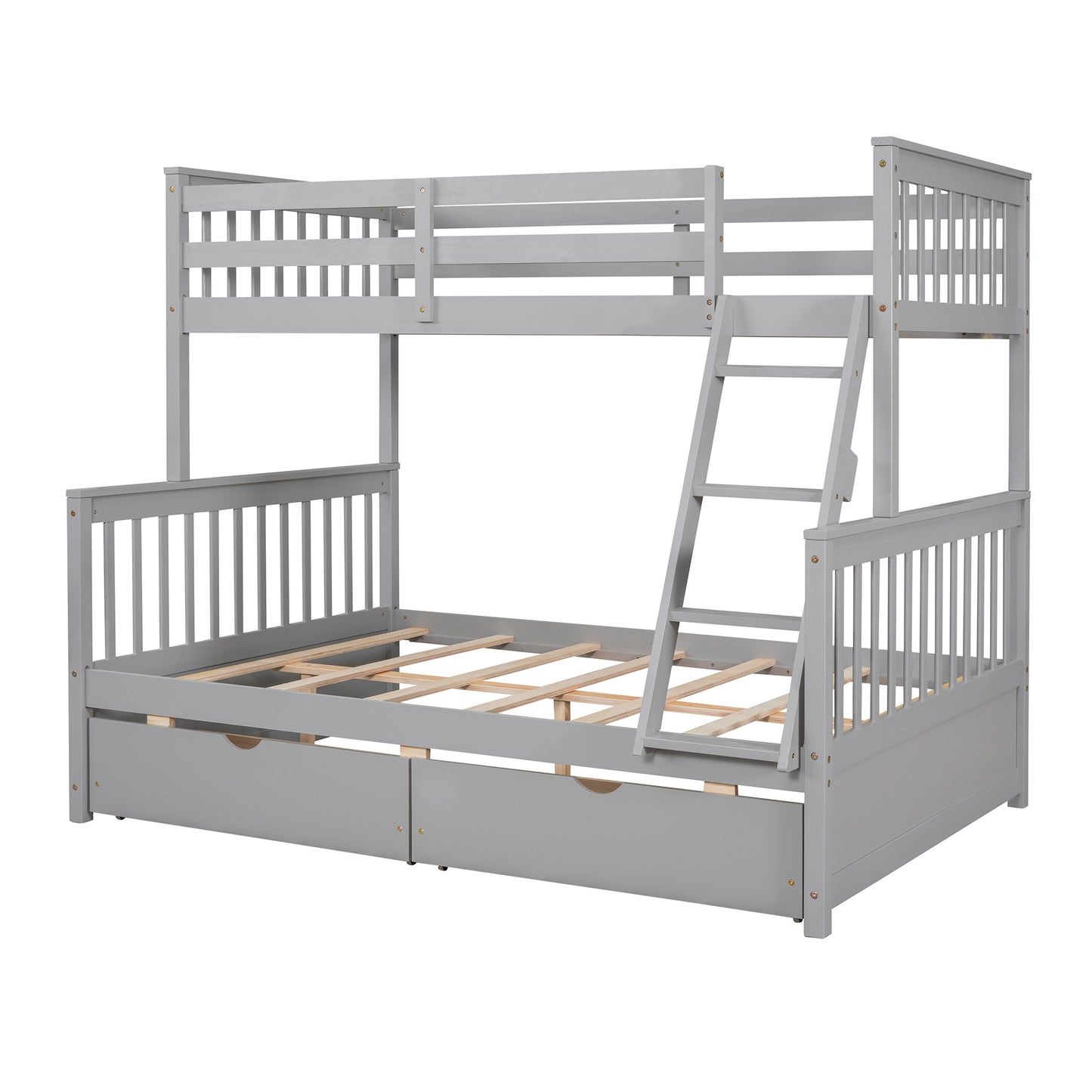 Brown- Twin-Over-Full Bunk Bed with Ladders and Two Storage Drawers