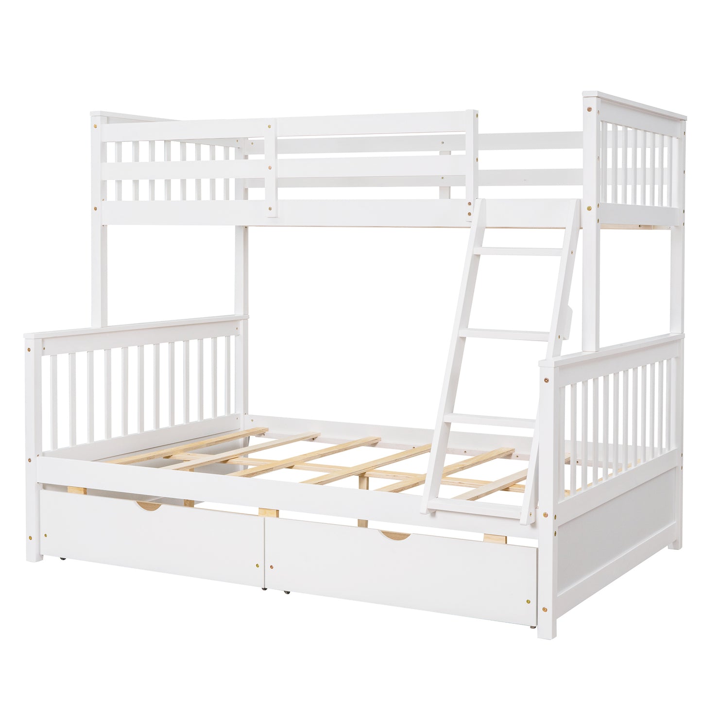 Brown- Twin-Over-Full Bunk Bed with Ladders and Two Storage Drawers