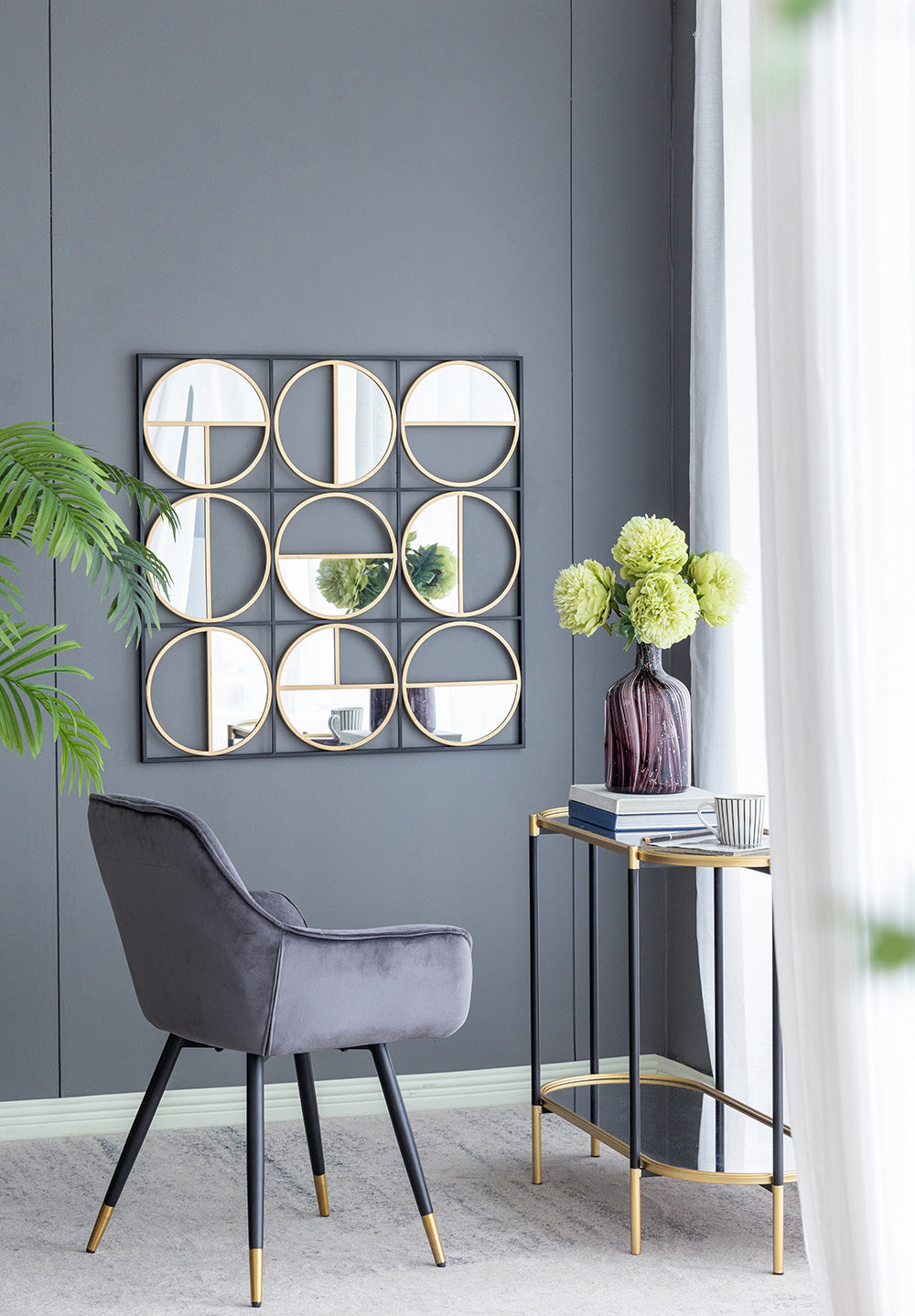 Eclectic Styling Metal Beaded Black Wall Mirror