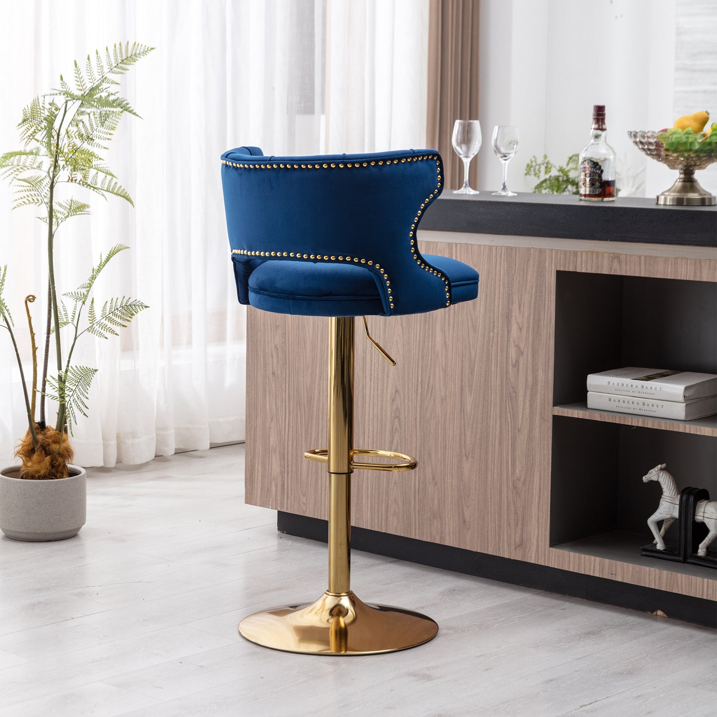 Blue and Gold Bar Stools; 2PCS/SET