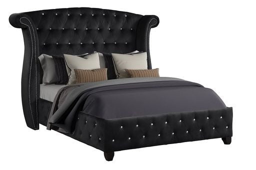 Sophia Crystal Tufted King Bed Made with wood in Black