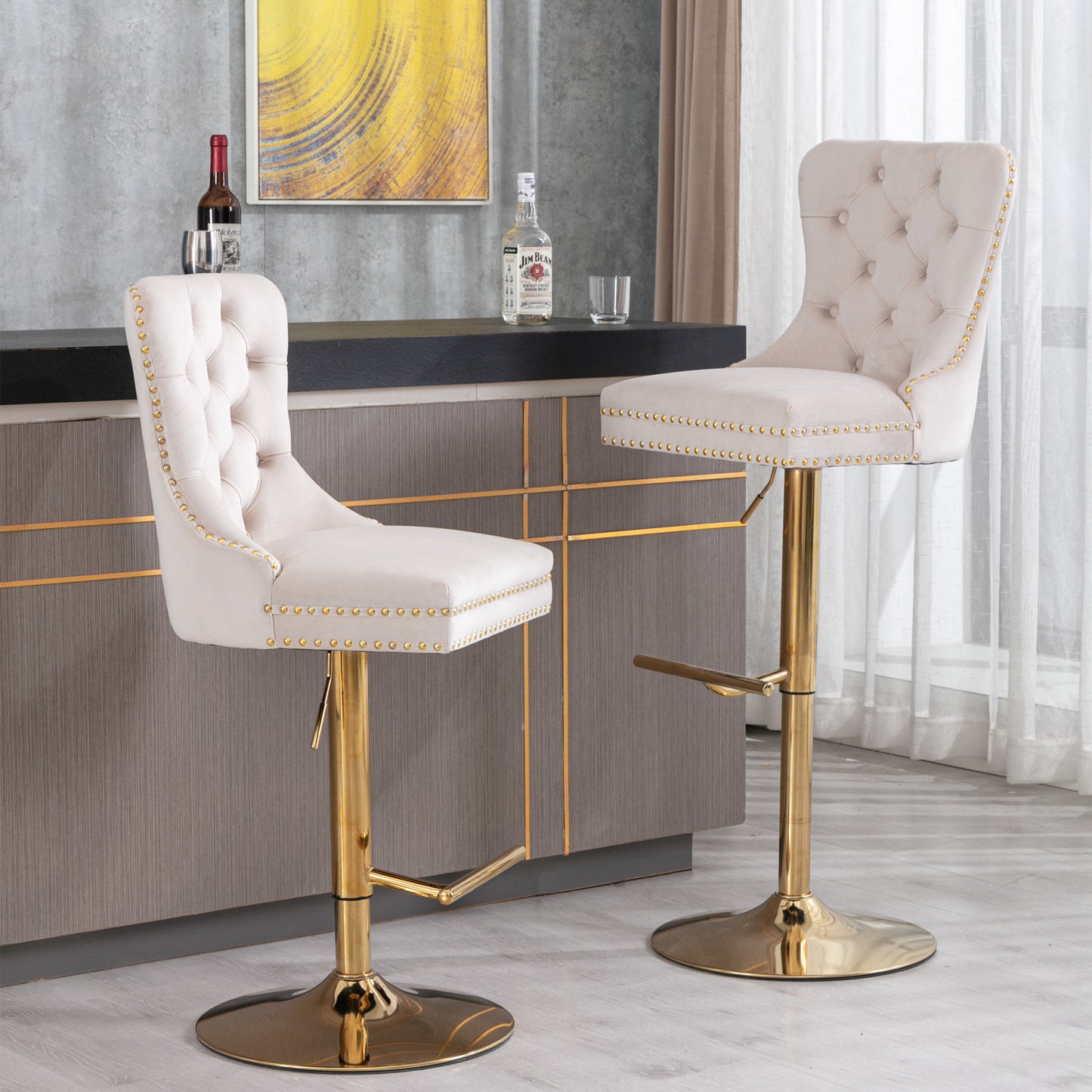 Beige Velvet Barstools (Set of 2)