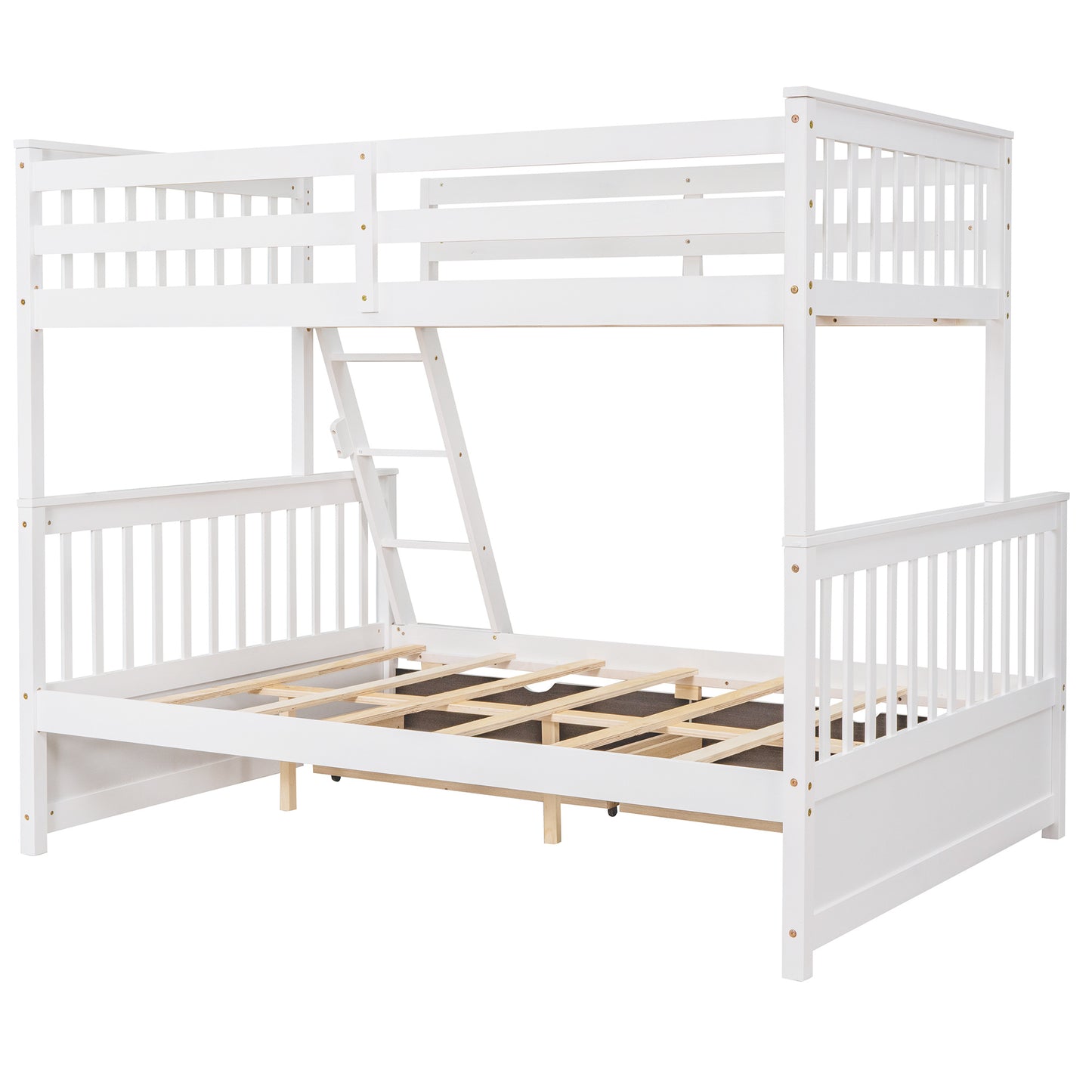 Brown- Twin-Over-Full Bunk Bed with Ladders and Two Storage Drawers