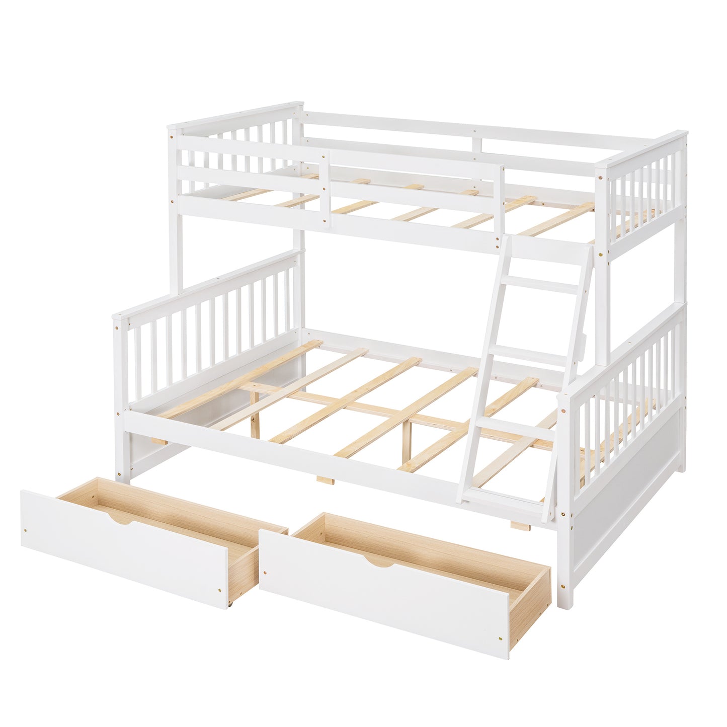 Brown- Twin-Over-Full Bunk Bed with Ladders and Two Storage Drawers