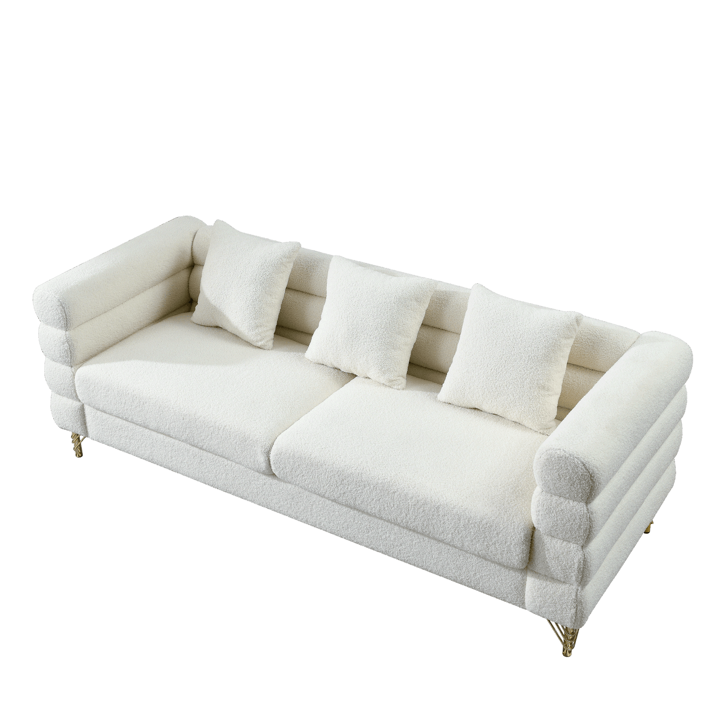 81 Inch Oversized 3 Seater Sectional Sofa, Living Room Comfort Fabric Sectional Sofa - Deep Seating Sectional Sofa, Soft Sitting with 3 Pillows for Living Room, Bedroom, etc., White teddy(Ivory)