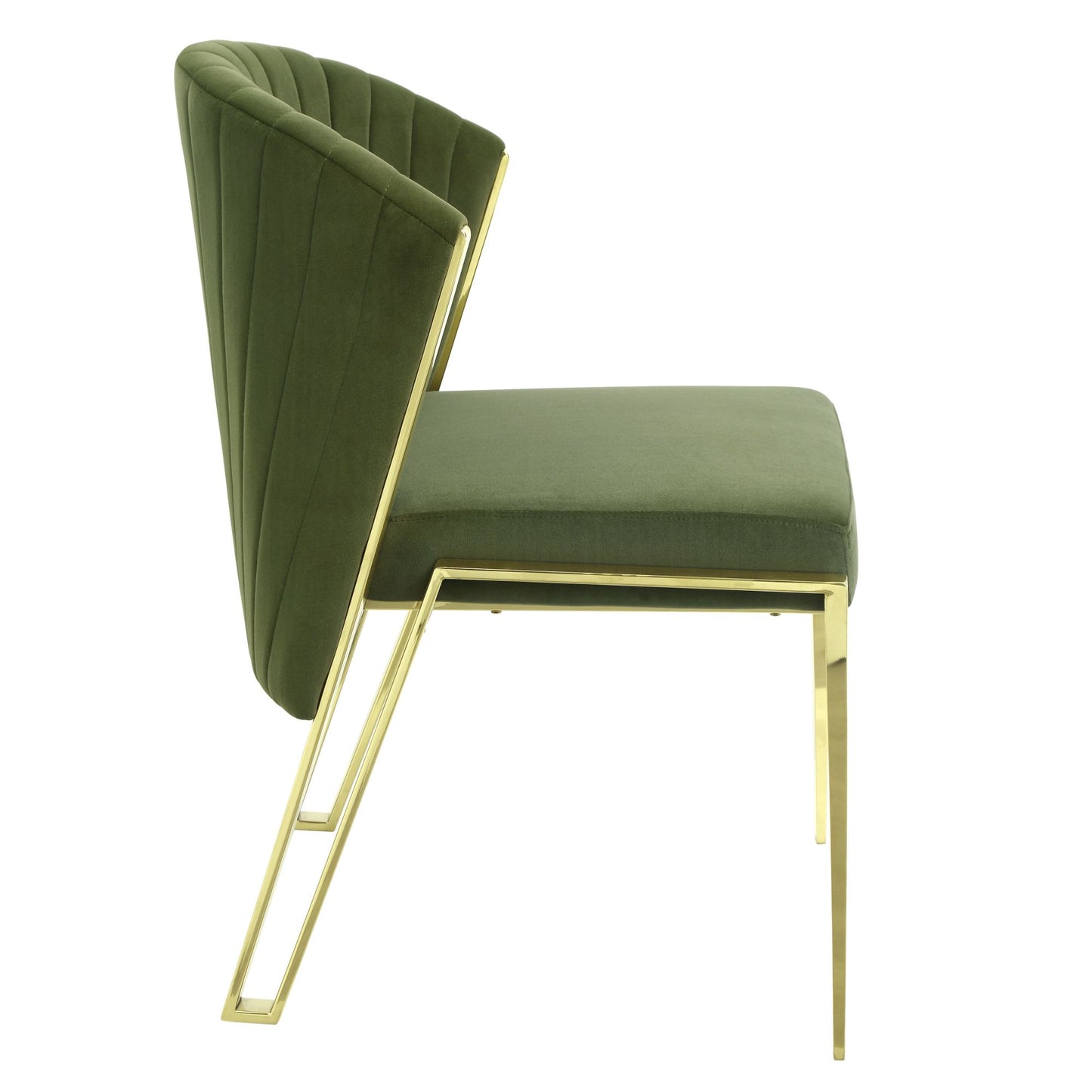 Fallon Side Chair (Set-2), Green Velvet & Mirrored Gold Finish