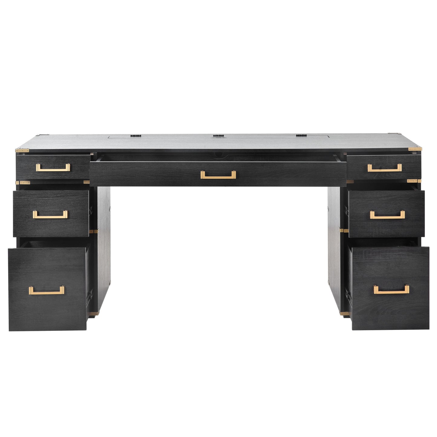 70"Classic and Traditional Executive Desk with Metal Edge Trim , Black