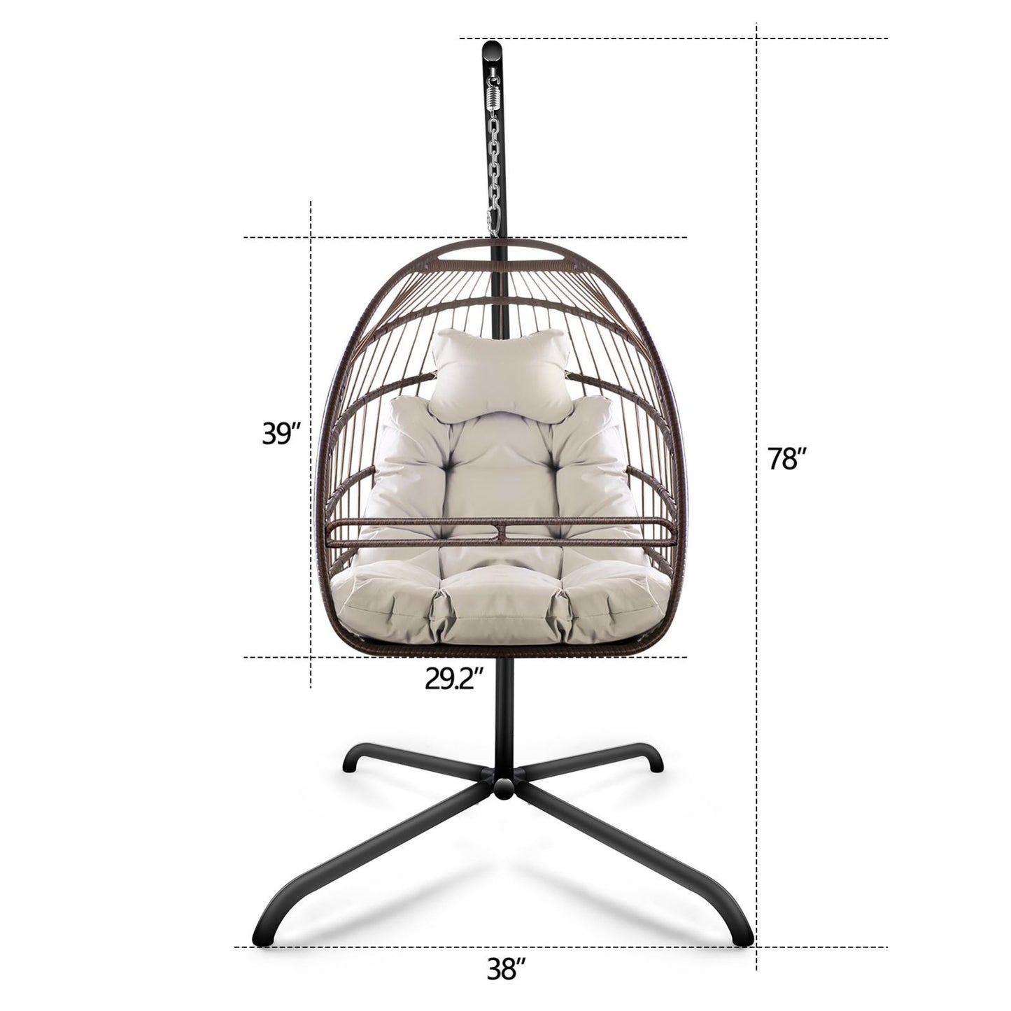 Swing Egg Chair with Stand Indoor Outdoor, UV Resistant Cushion Hanging Chair with Guardrail and Cup Holder, Anti-Rust Foldable Aluminum Frame Hammock Chair, 350lbs Capacity for Porch Backyard