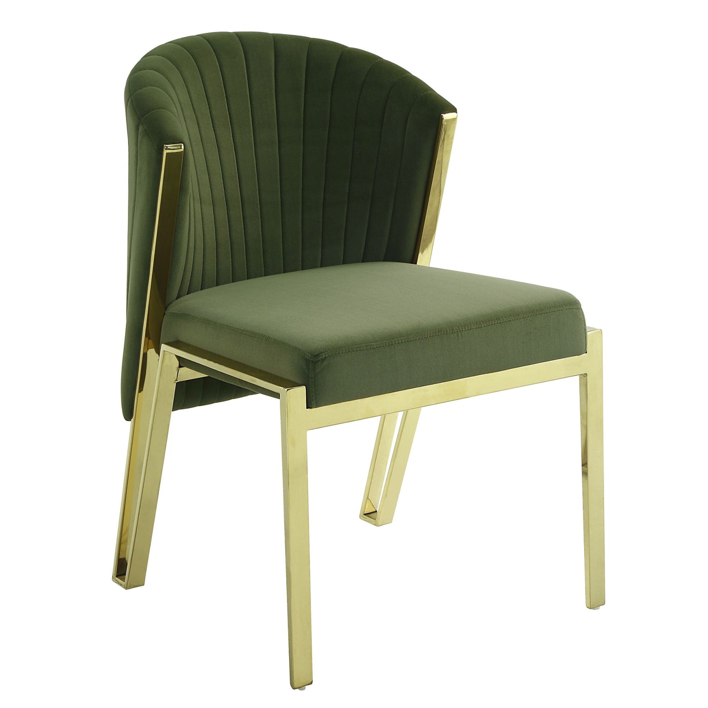 Fallon Side Chair (Set-2), Green Velvet & Mirrored Gold Finish