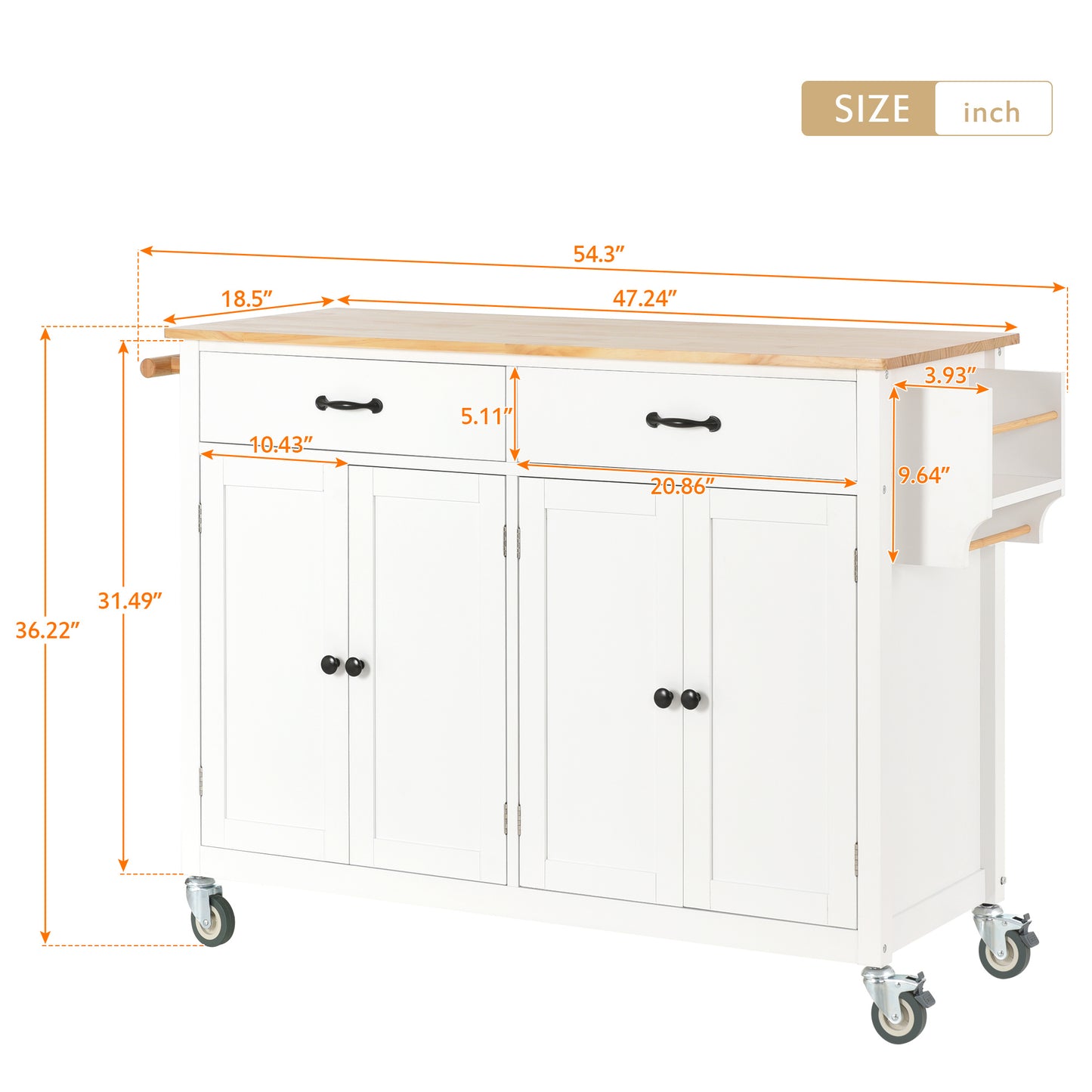 Kitchen Island Cart with Solid Wood Top and Locking Wheels (White)