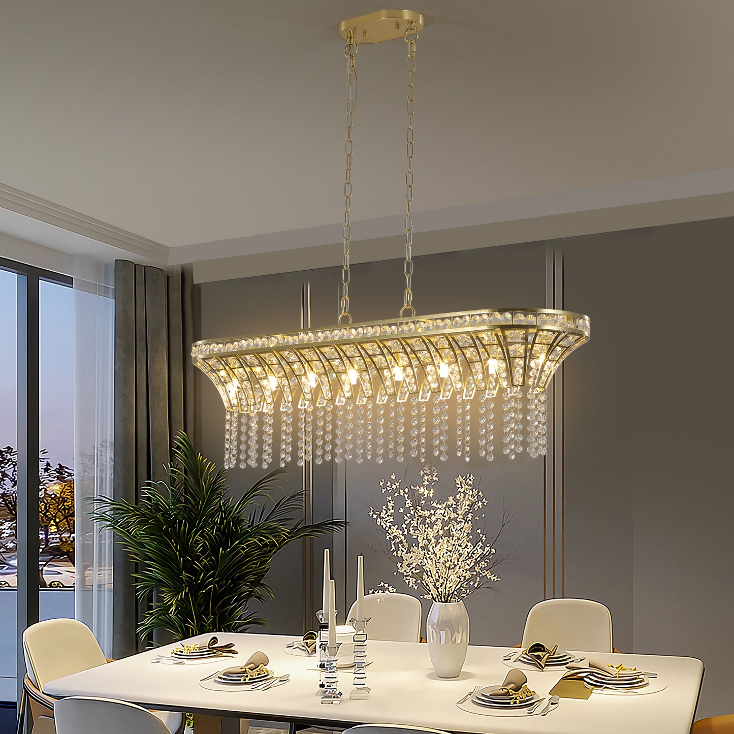 Modern Champagne Gold Light - Oval Crystal ceiling chandelier