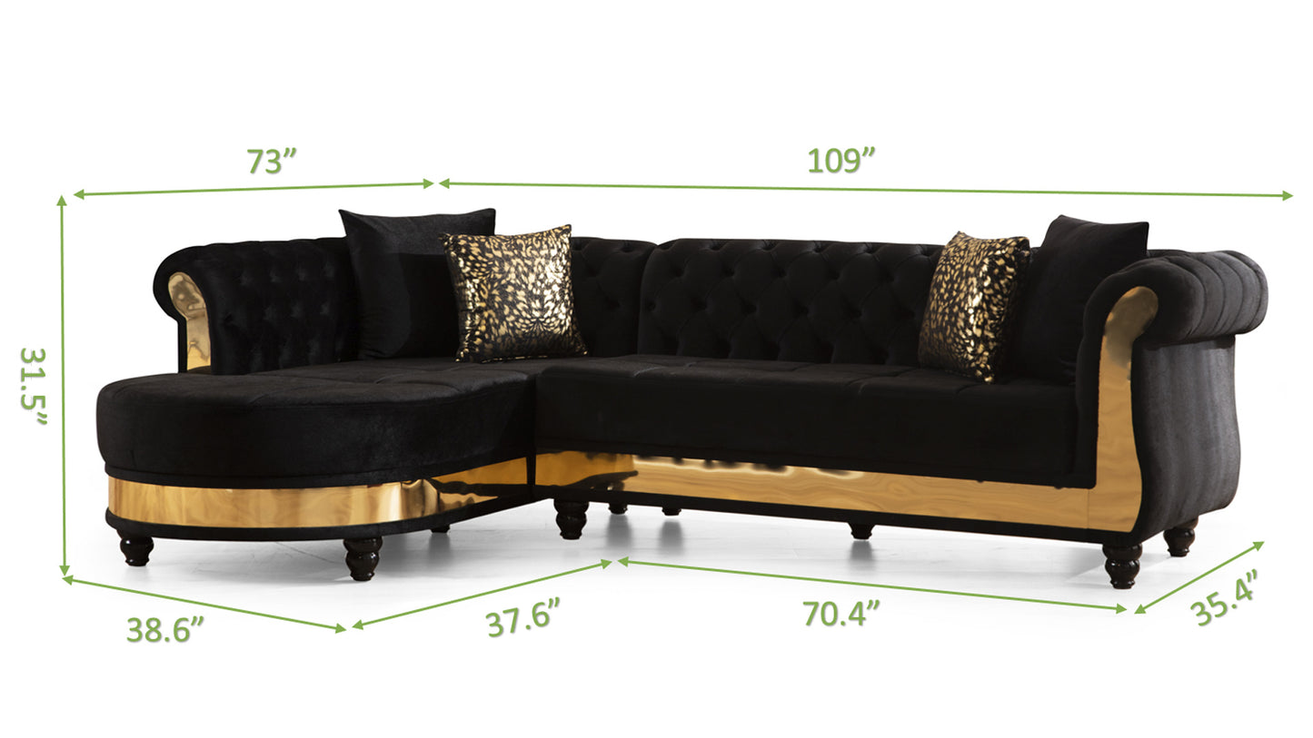 Julia Sectional - Velvet Fabric in Black