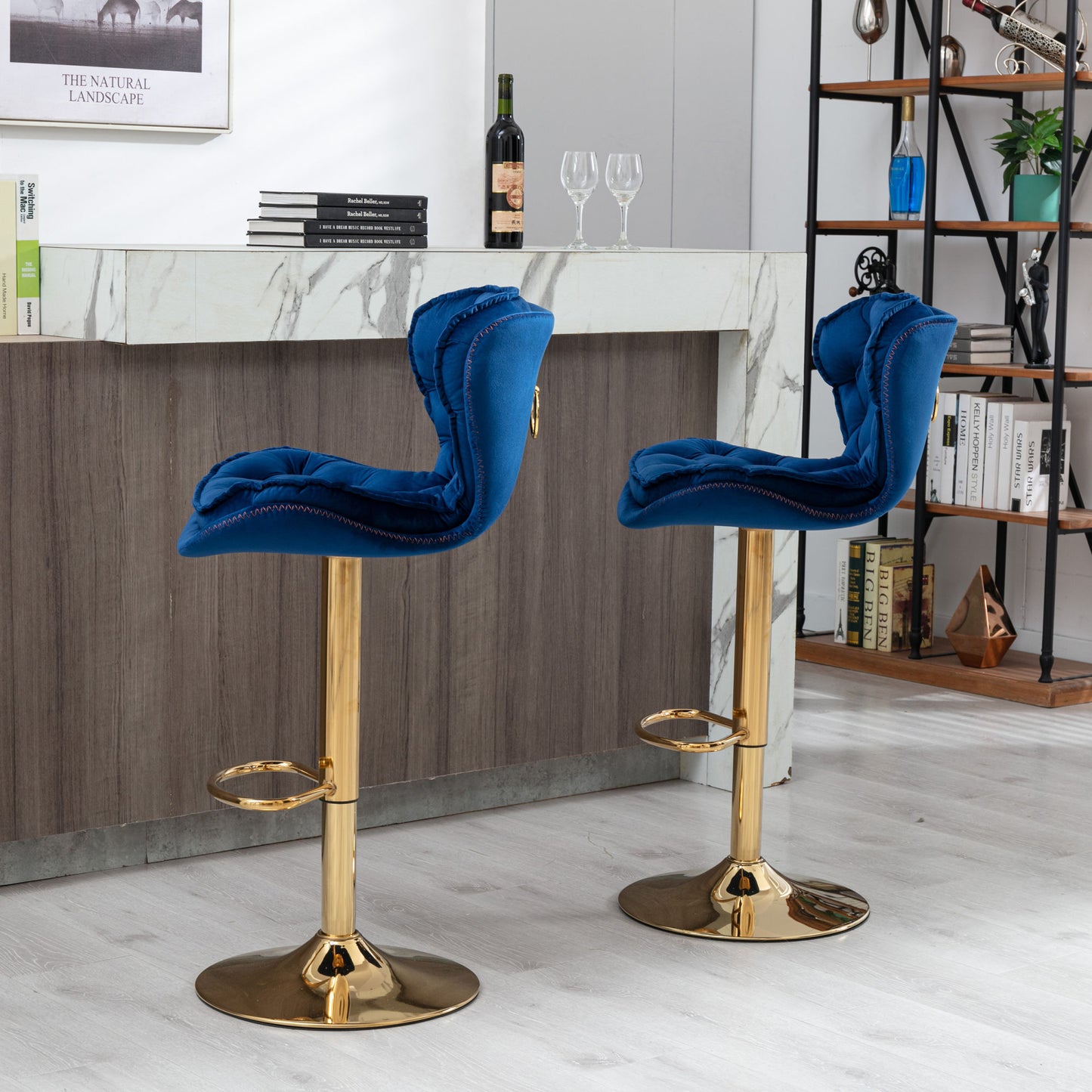 Set of 2 Bar Stools; blue