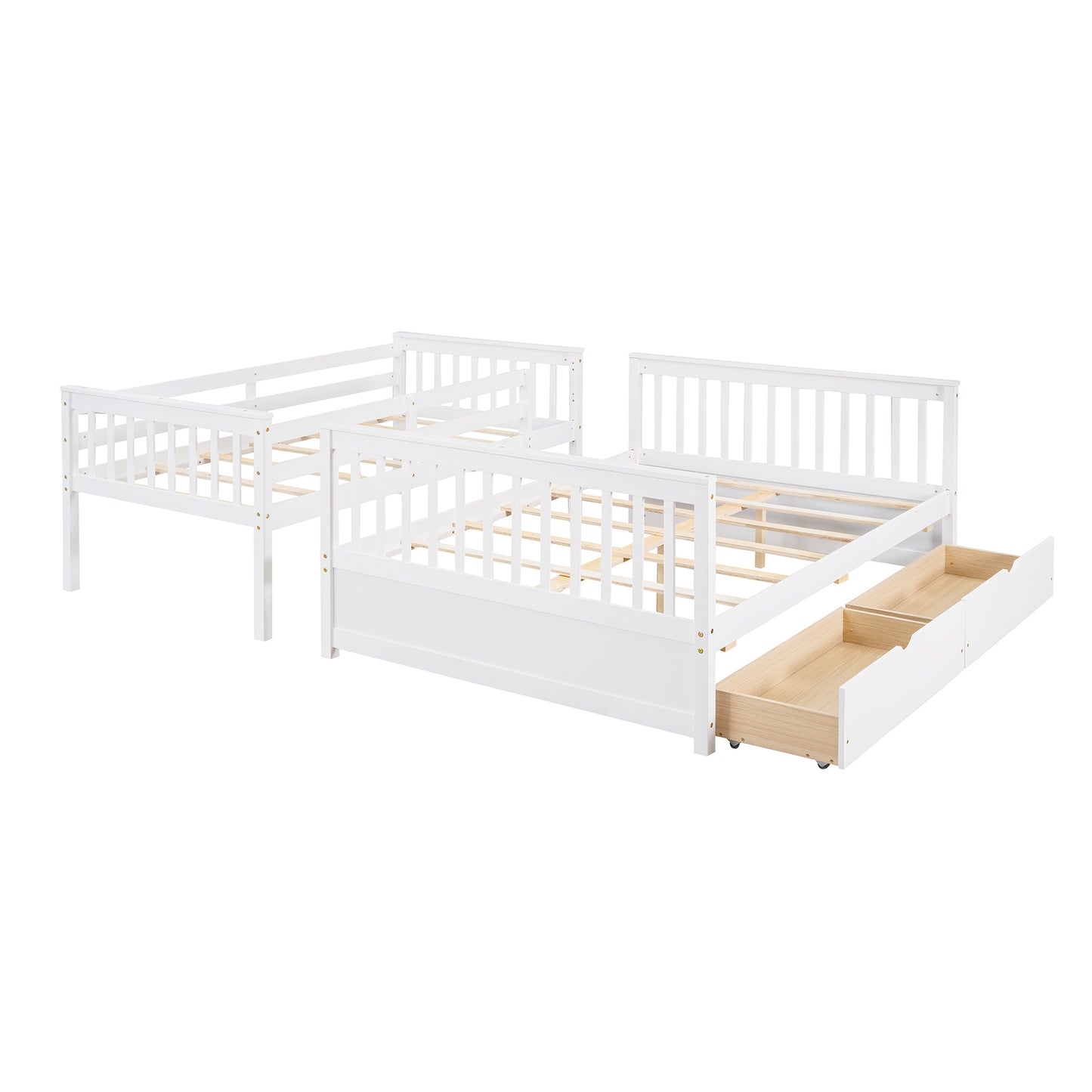 Brown- Twin-Over-Full Bunk Bed with Ladders and Two Storage Drawers