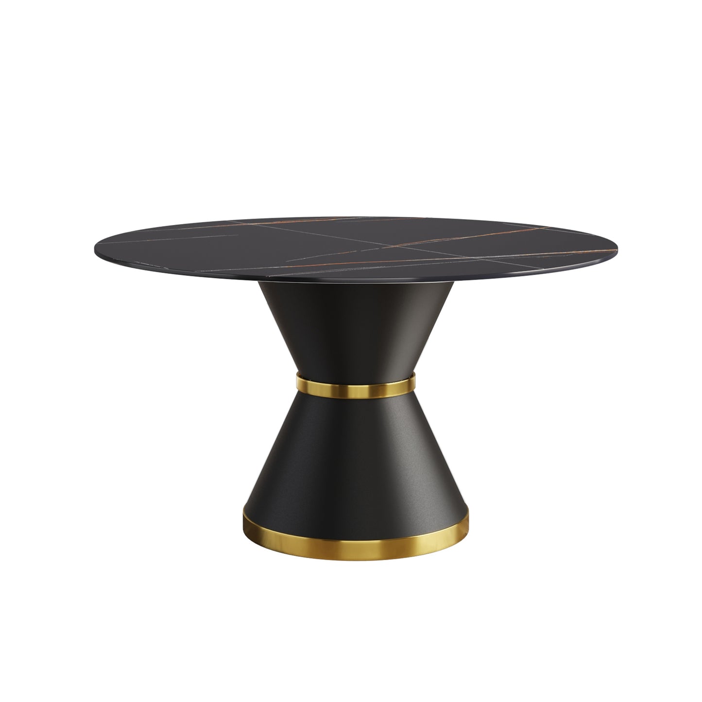 53.15"Modern artificial stone round black carbon steel base dining table-can accommodate 6 people