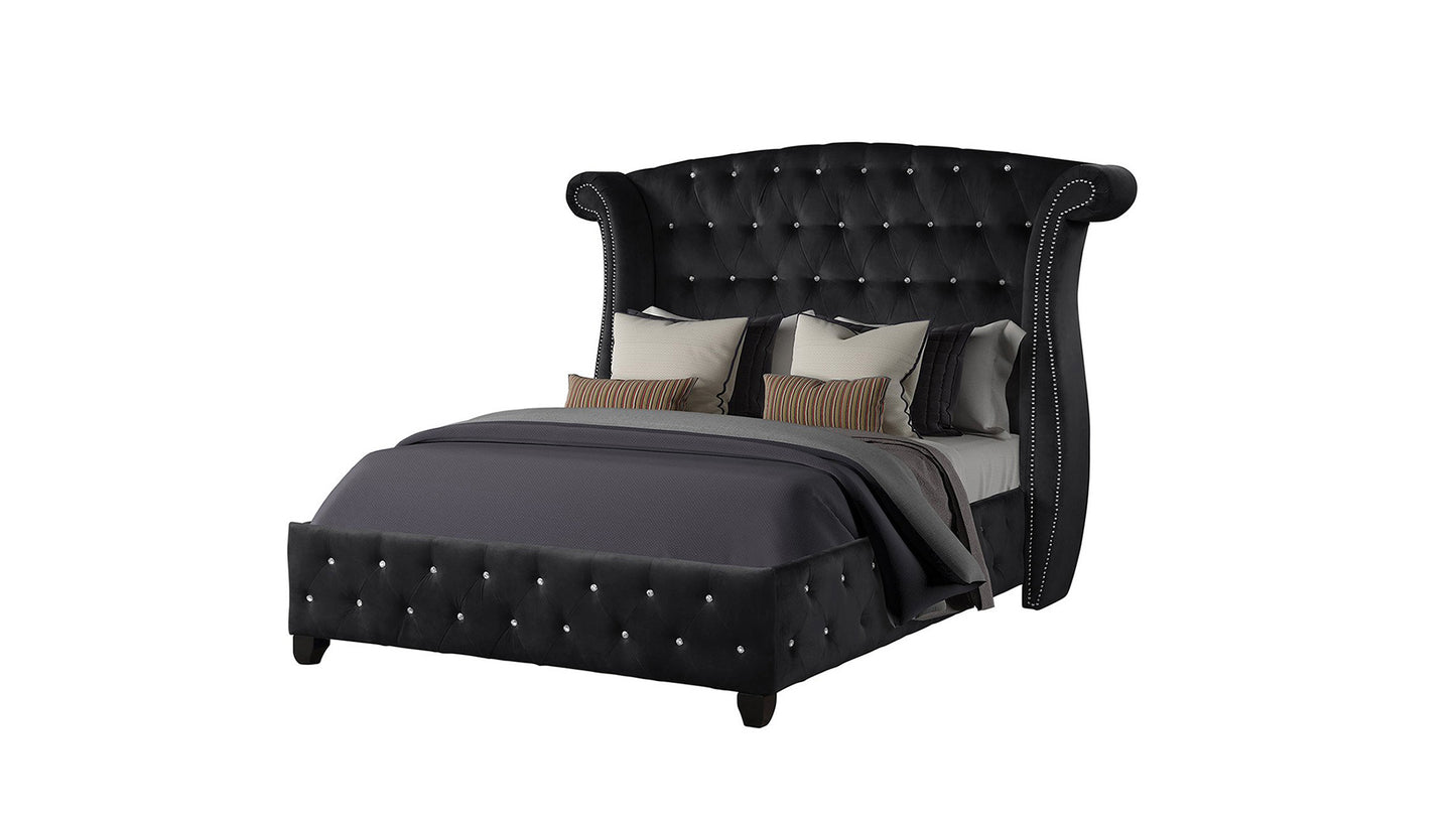 Sophia Crystal Tufted King Bed Made with wood in Black