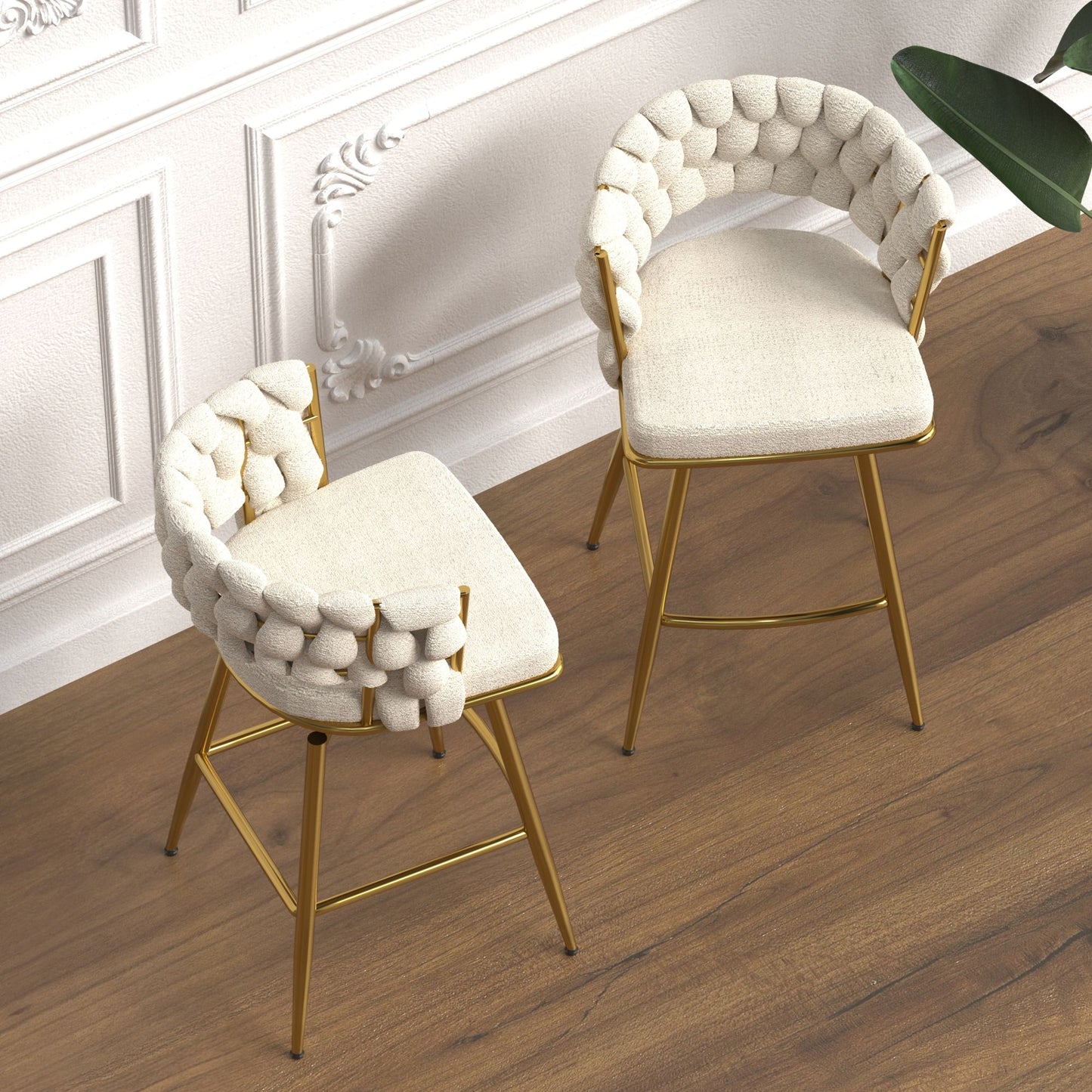 Bar Chair Toweling Woven Bar Stool Set of 2, (White)