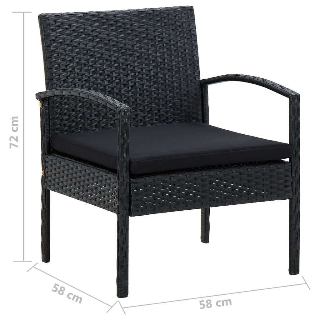 4 Piece Patio Lounge Set with Cushions Poly Rattan Black