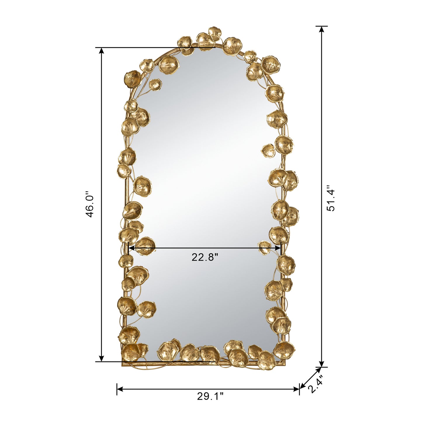 51.5" x 29" Full Length Arched Wall Mirror with Golden Leaf Accents