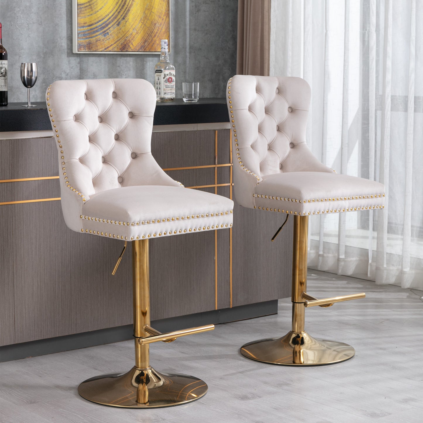 Beige Velvet Barstools (Set of 2)