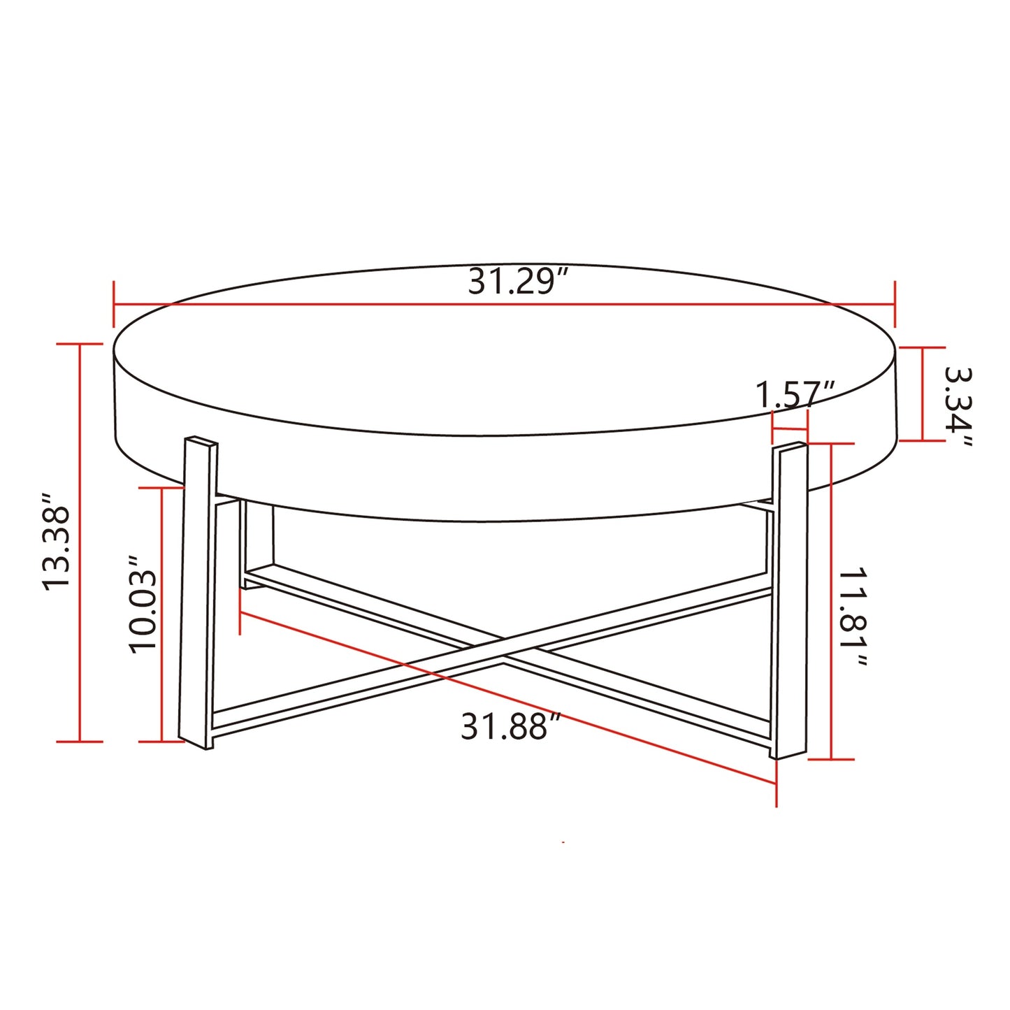 31.29"Modern Retro Splicing Round Coffee Table