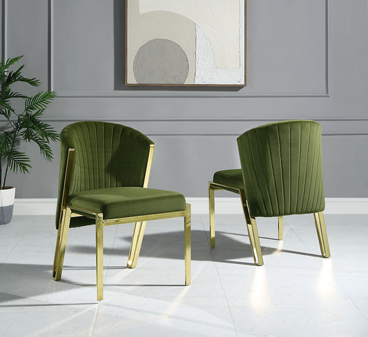 Fallon Side Chair (Set-2), Green Velvet & Mirrored Gold Finish