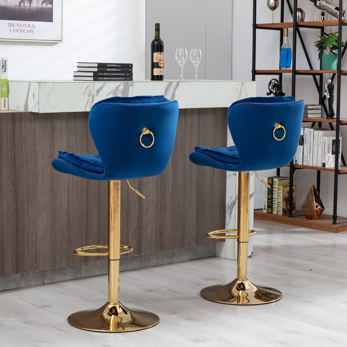 Set of 2 Bar Stools; blue