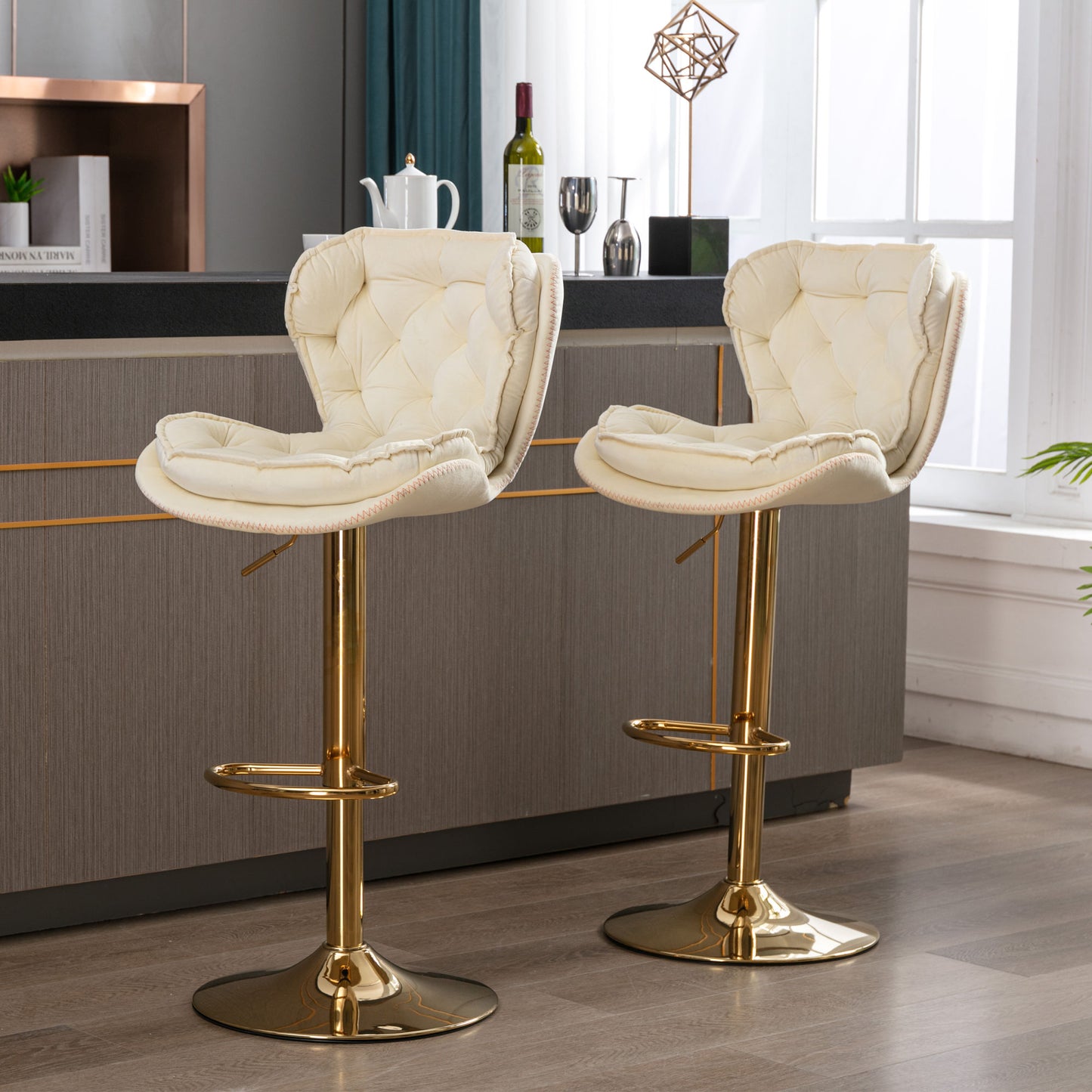 Set of 2 Bar Stools; cream