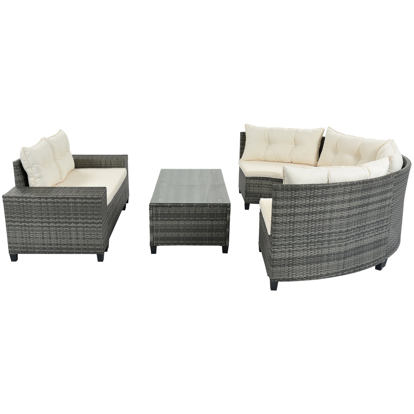 8-pieces Outdoor Set;  Half-Moon All Weather;  PE Rattan Water-resistant and UV Protected