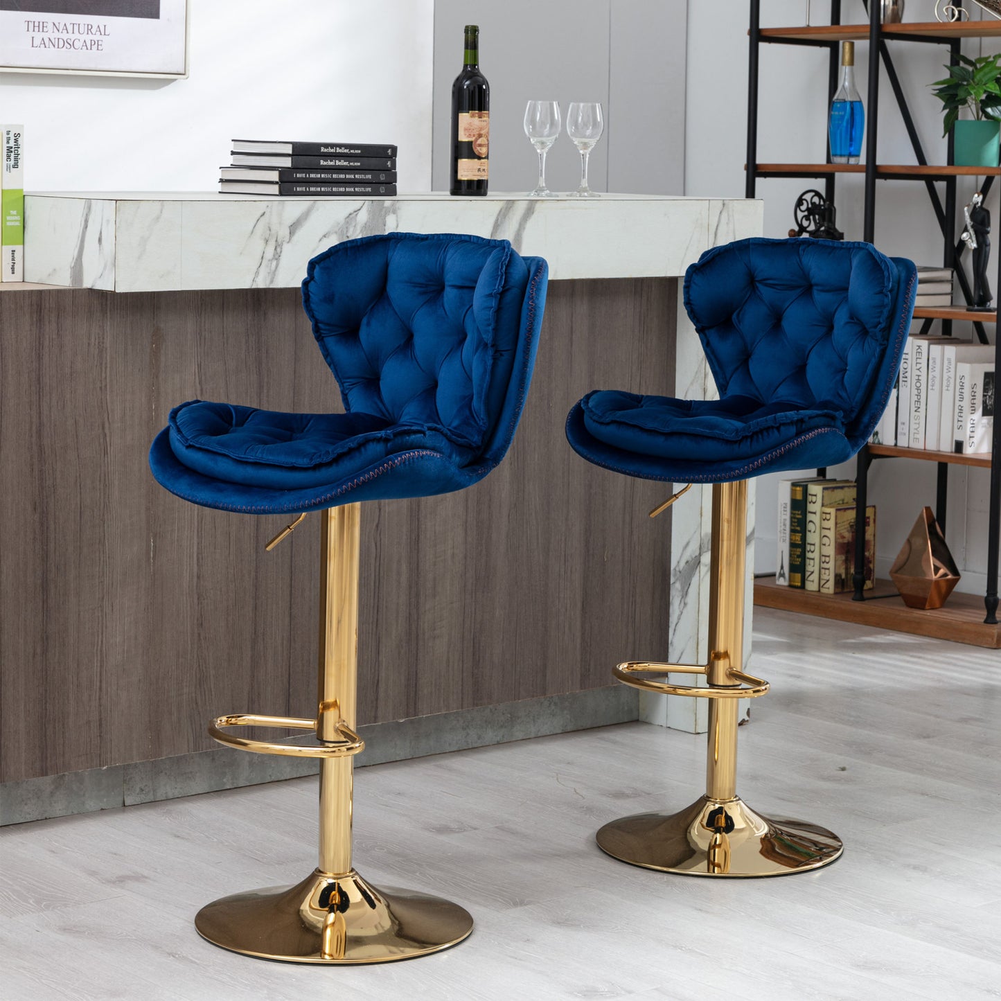 Set of 2 Bar Stools; blue