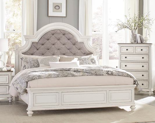 Antique White Finish 1pc Eastern King Size Bed Button-Tufted Upholstered Headboard Traditional Design Bedroom Furniture