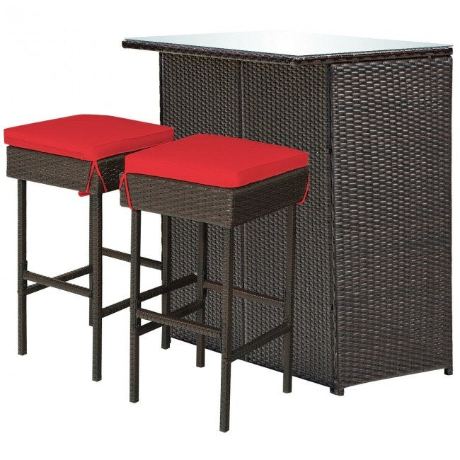 3 Pieces Outdoor Patio Rattan Wicker Bar Set