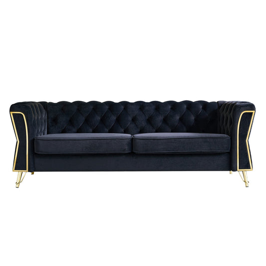 Contemporary 87.4-Inch Velvet Tufted Sofa in Elegant Black