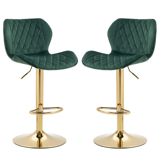 Green Velvet Adjustable Swivel Bar Stools Set Of 2