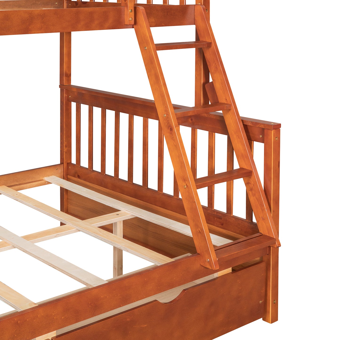 Brown- Twin-Over-Full Bunk Bed with Ladders and Two Storage Drawers