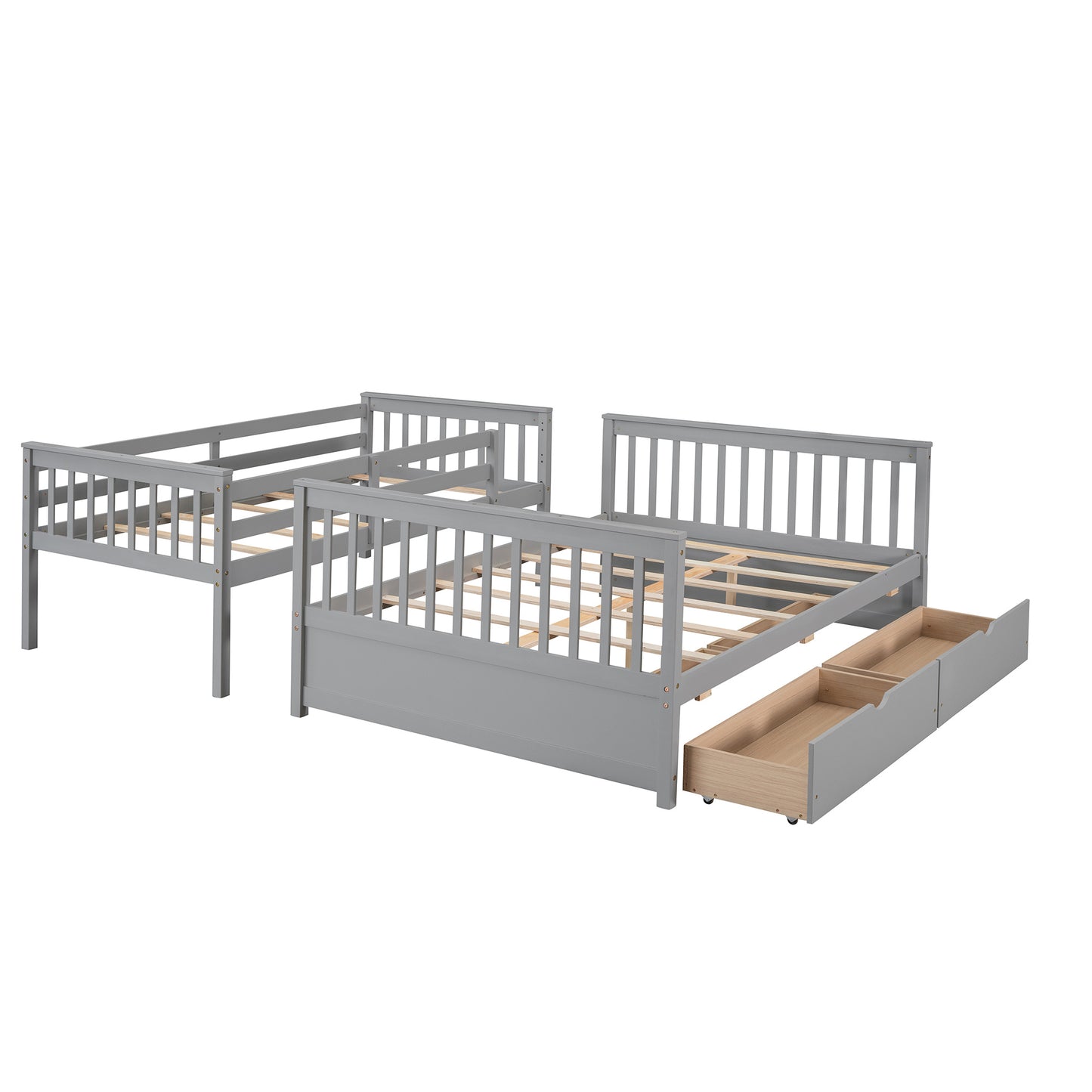 Brown- Twin-Over-Full Bunk Bed with Ladders and Two Storage Drawers