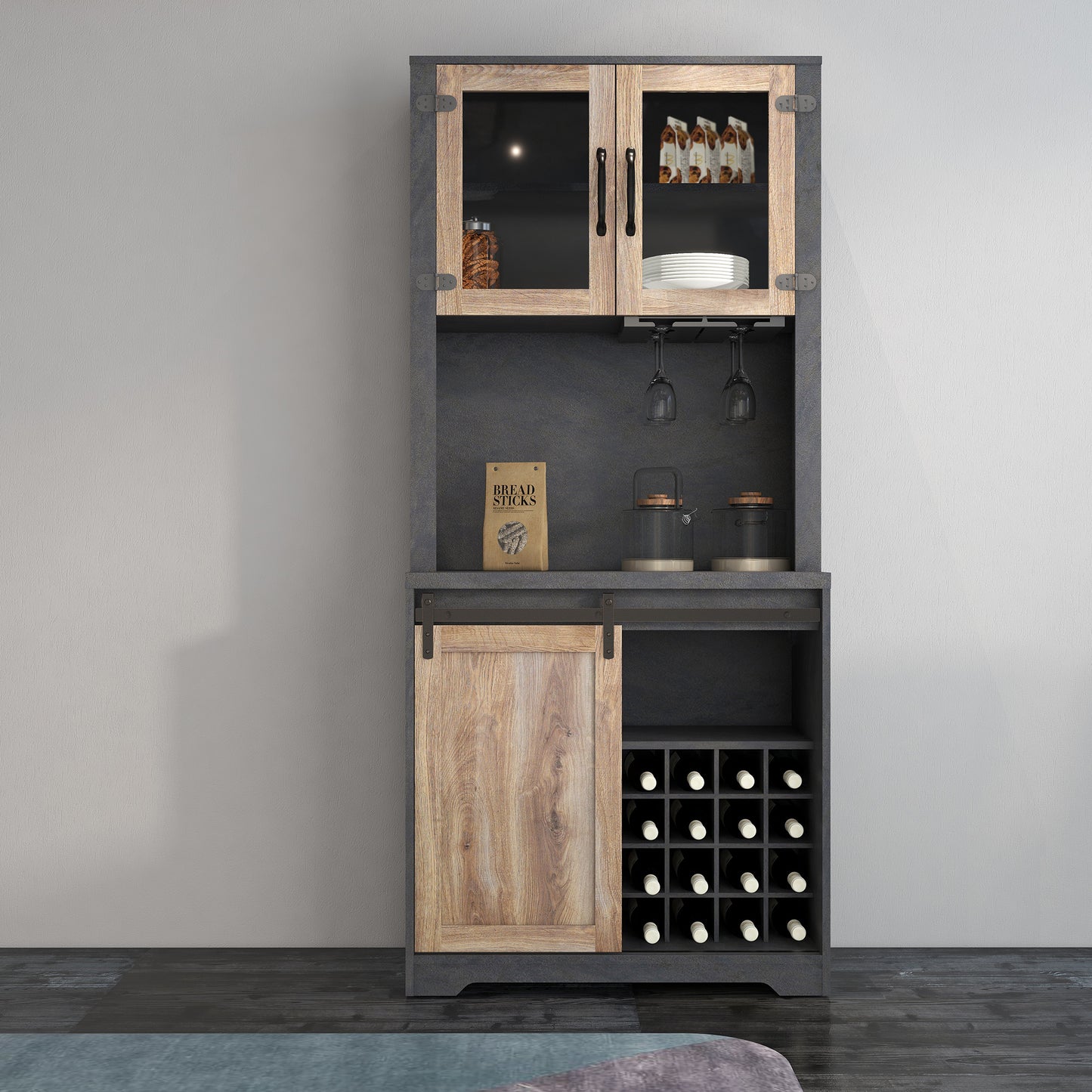 WESOME 31 Inch Farmhouse Barn Door Bar Cabinet.