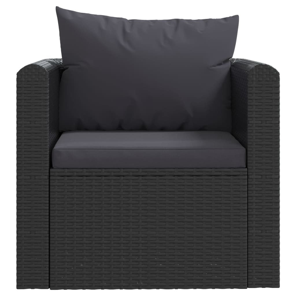 7 Piece Patio Lounge Set with Cushions Poly Rattan Black