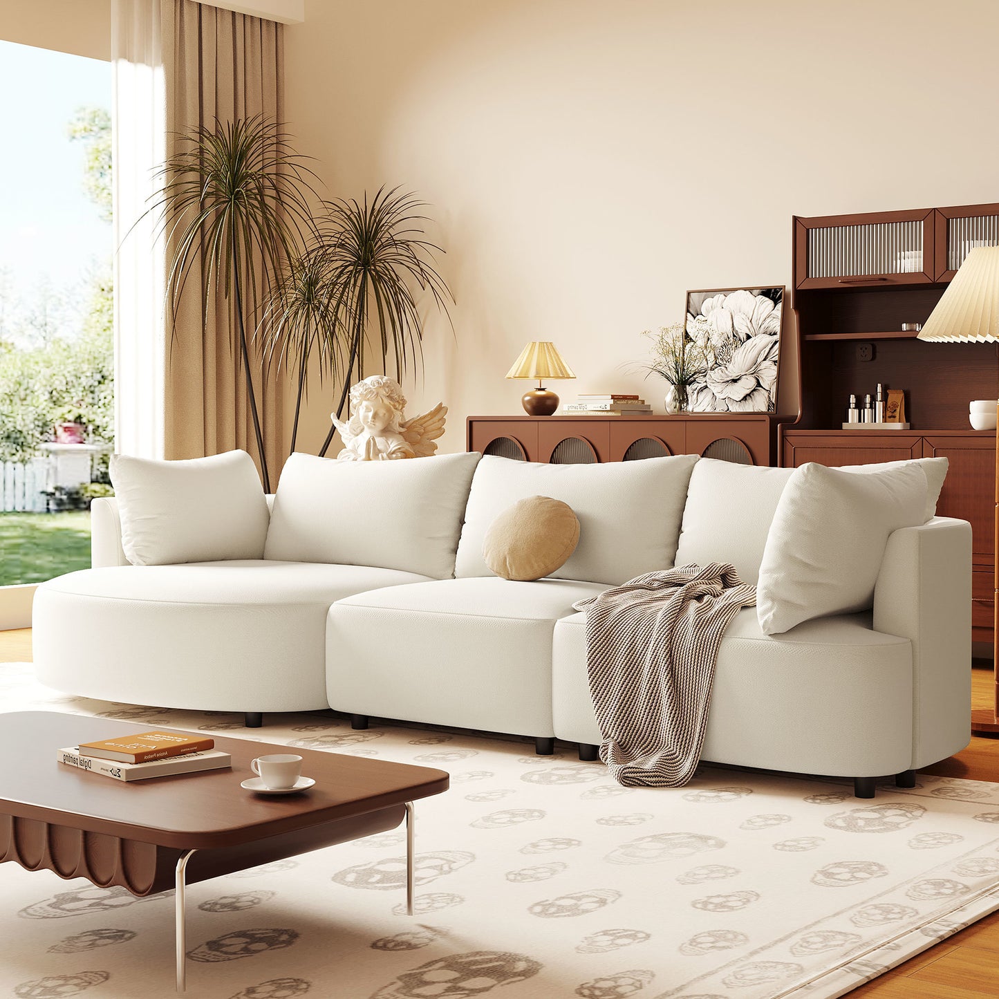 U_STYLE Three Piece Sofas with Five Back Cushions and Curved Seat, for Living Room, Study Room, and Apartment