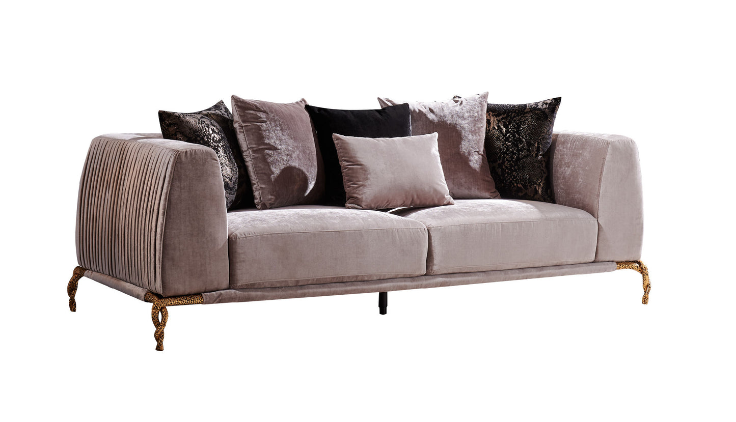 Majestic Shiny Thick Velvet Fabric Upholstered Sofa - Ivory