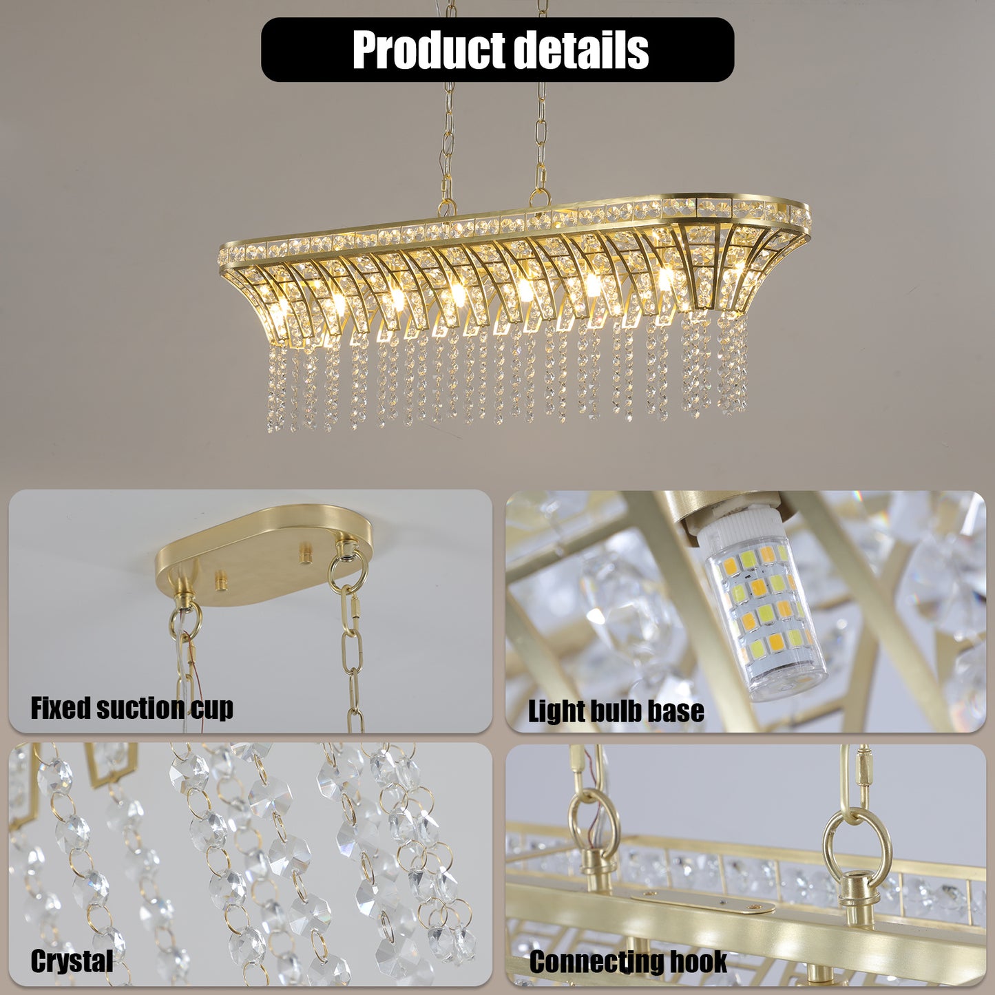 Modern Champagne Gold Light - Oval Crystal ceiling chandelier