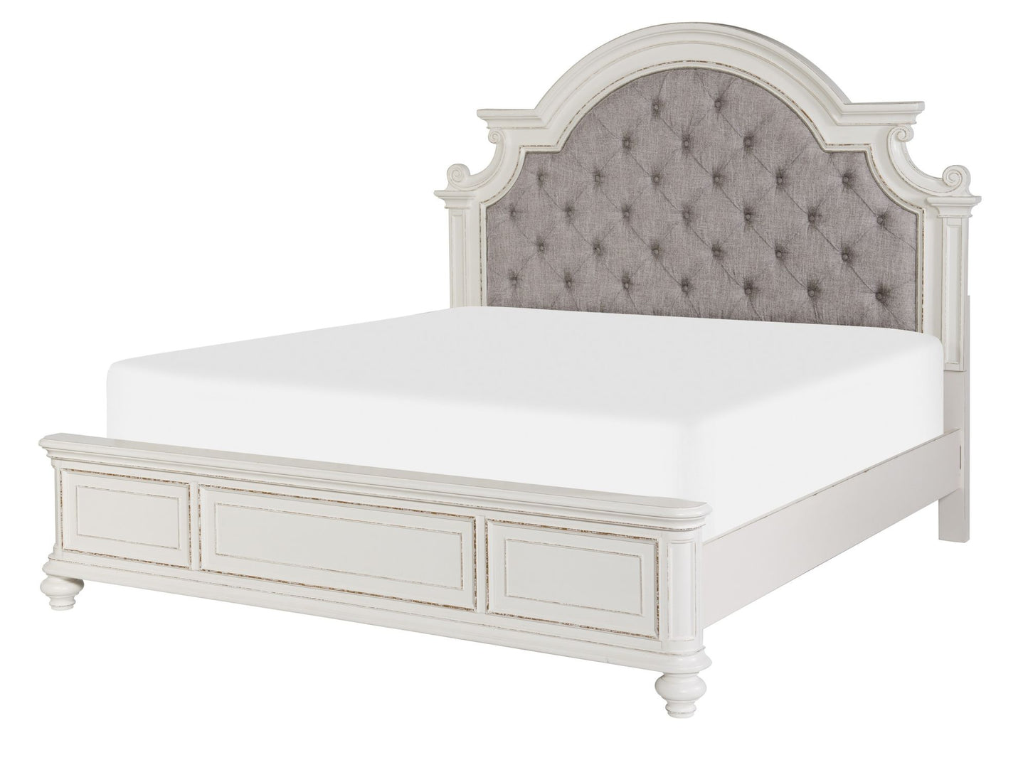 Antique White Finish 1pc Eastern King Size Bed Button-Tufted Upholstered Headboard Traditional Design Bedroom Furniture