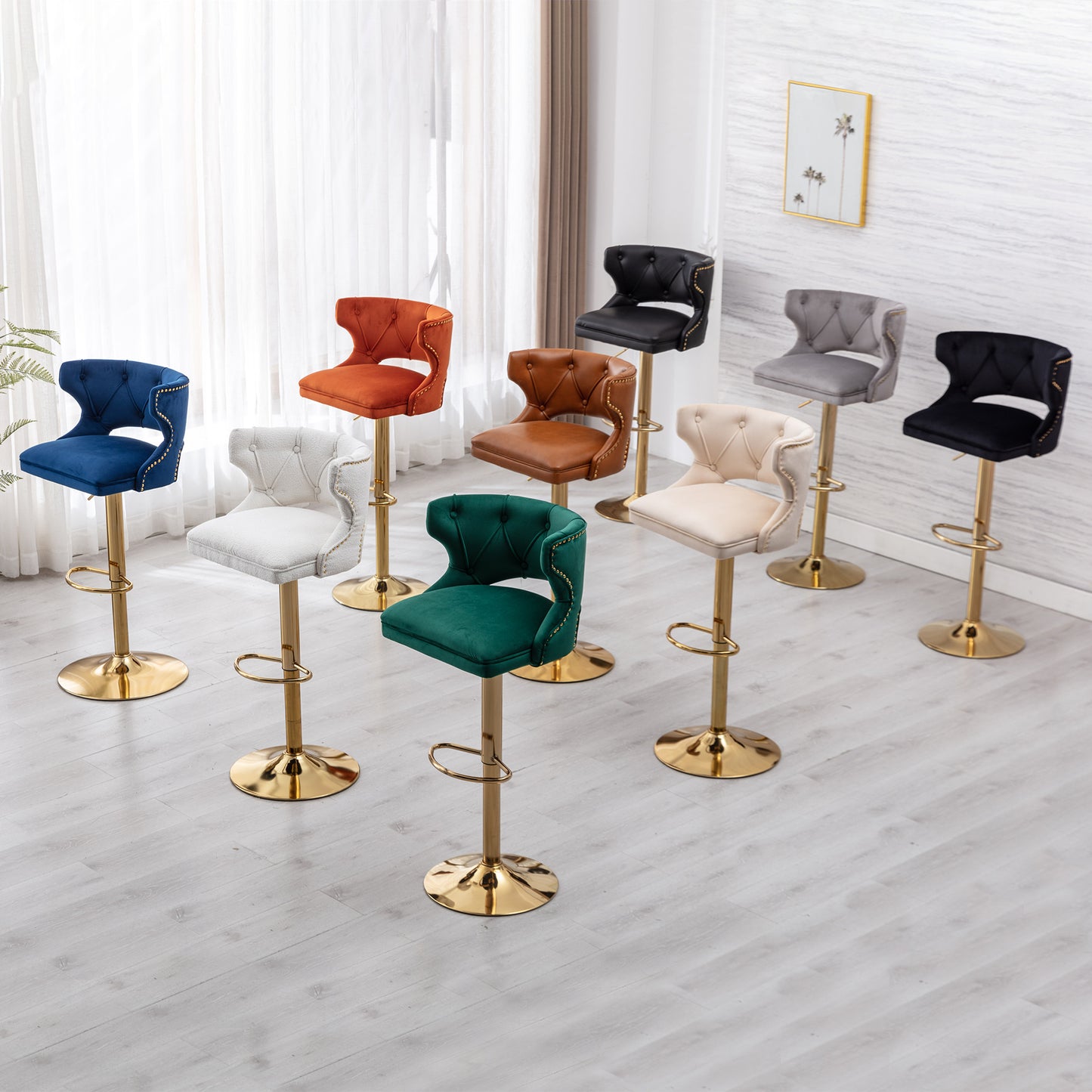 Blue and Gold Bar Stools; 2PCS/SET