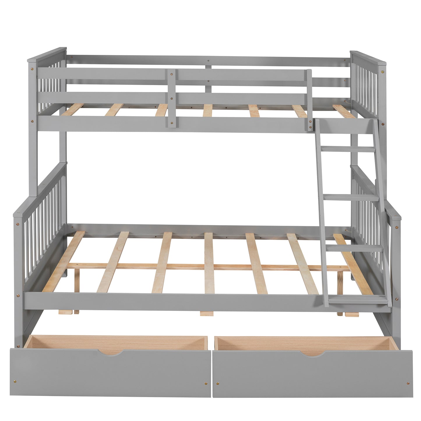 Brown- Twin-Over-Full Bunk Bed with Ladders and Two Storage Drawers