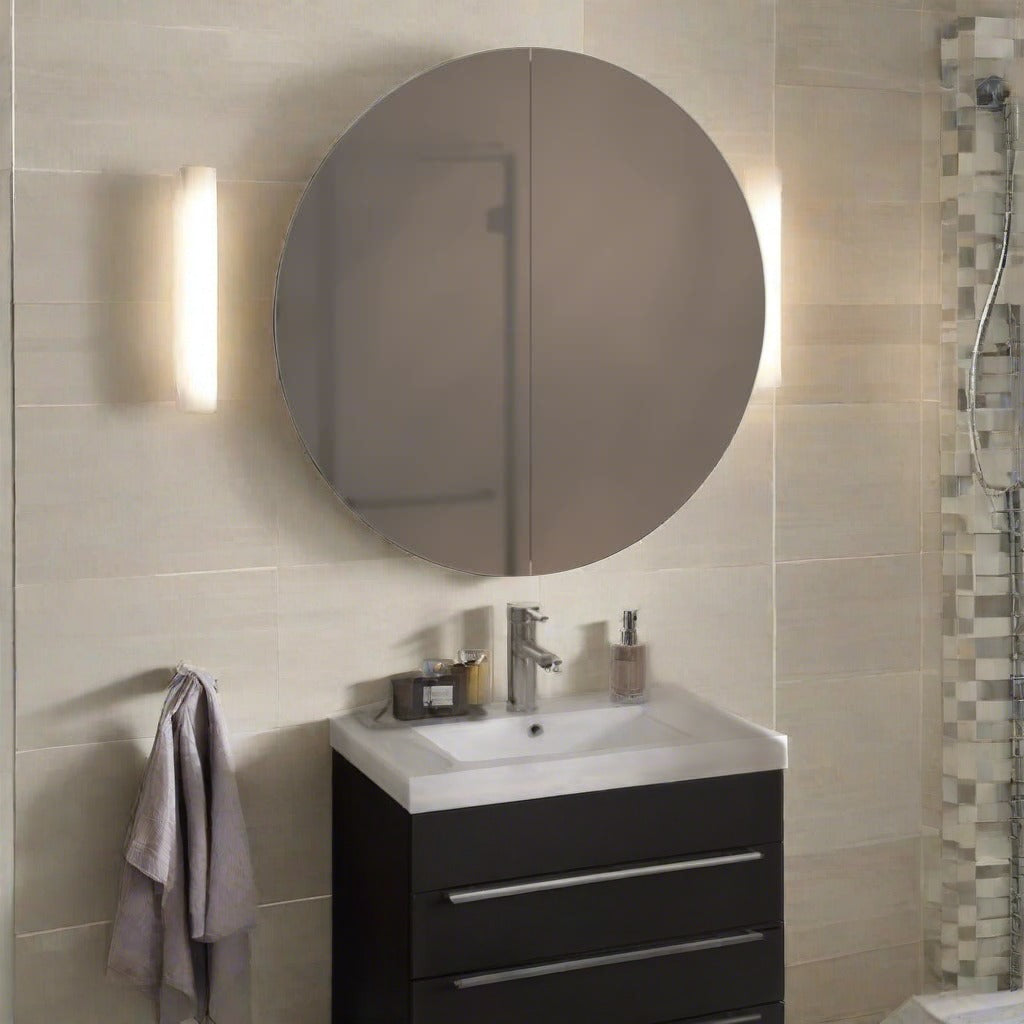 Bathroom Vanity with sink and Round Mirror/LED Combo White 18.5"x18.5"x6.9"